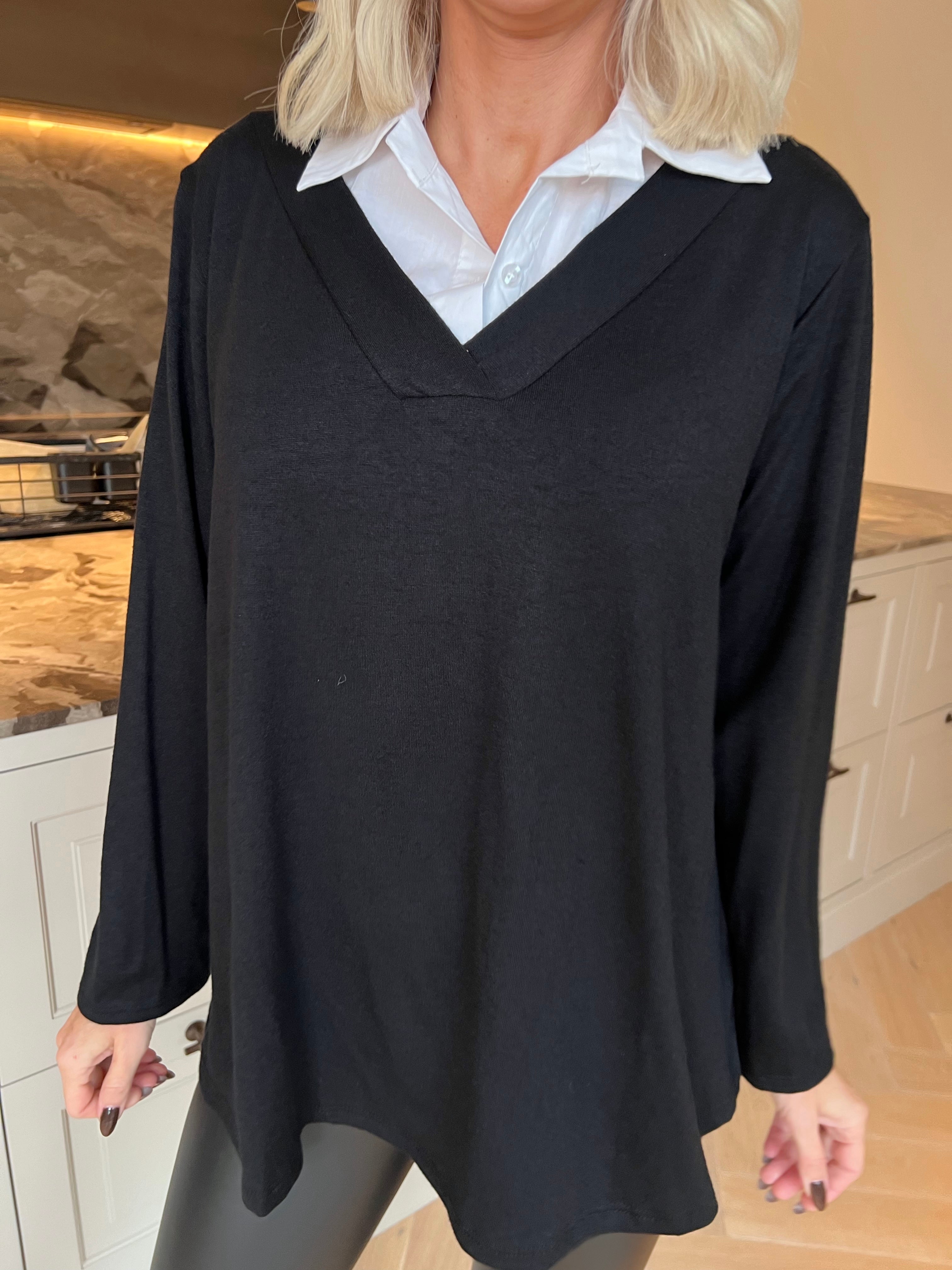 Gabriella - Blus i mjuk viskos med en fin vit skjortkrage som ger en stilfull look